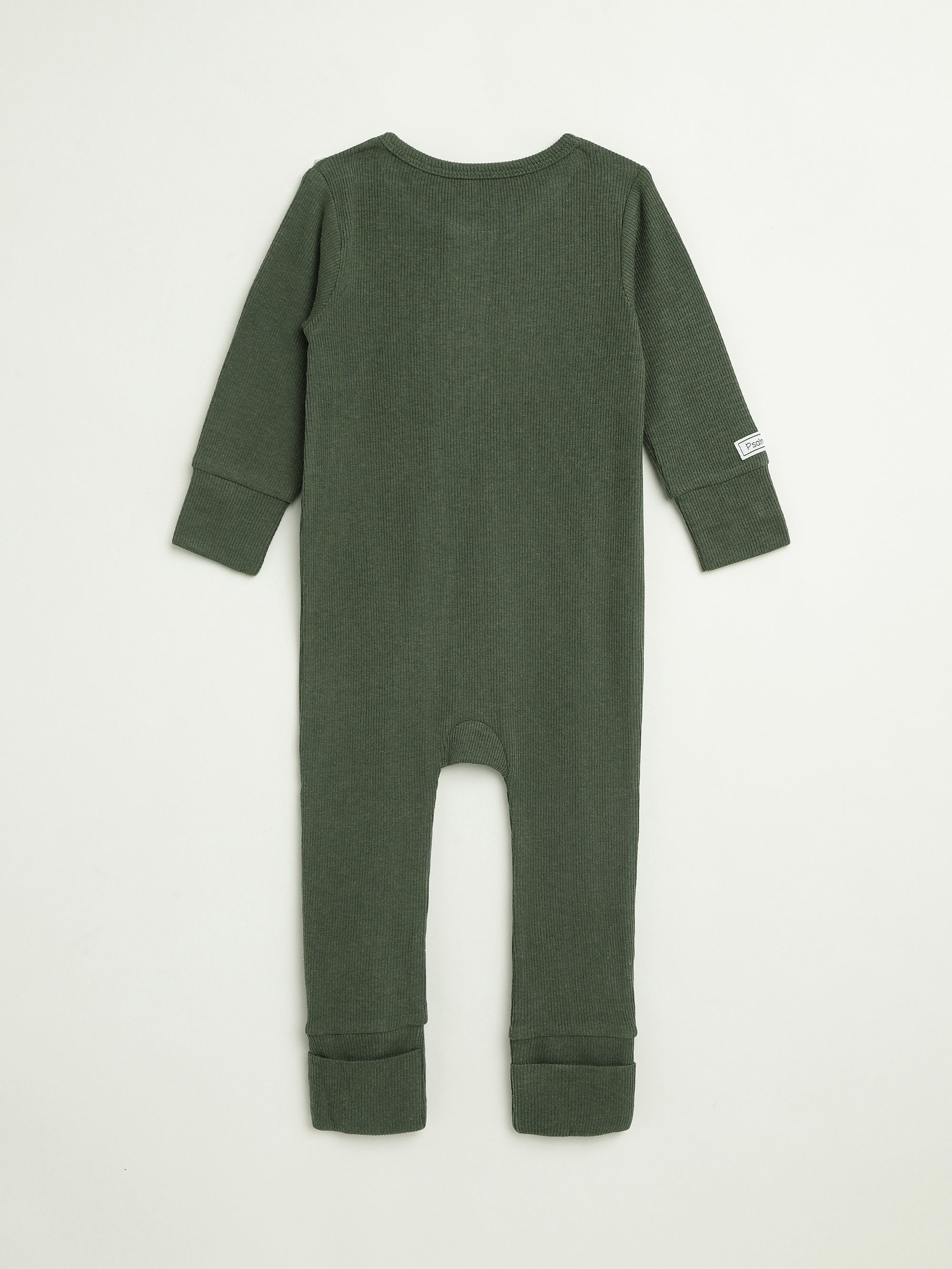 Solid Olive Pj Footless Onesie Ribbed Cotton-bamboo Blend