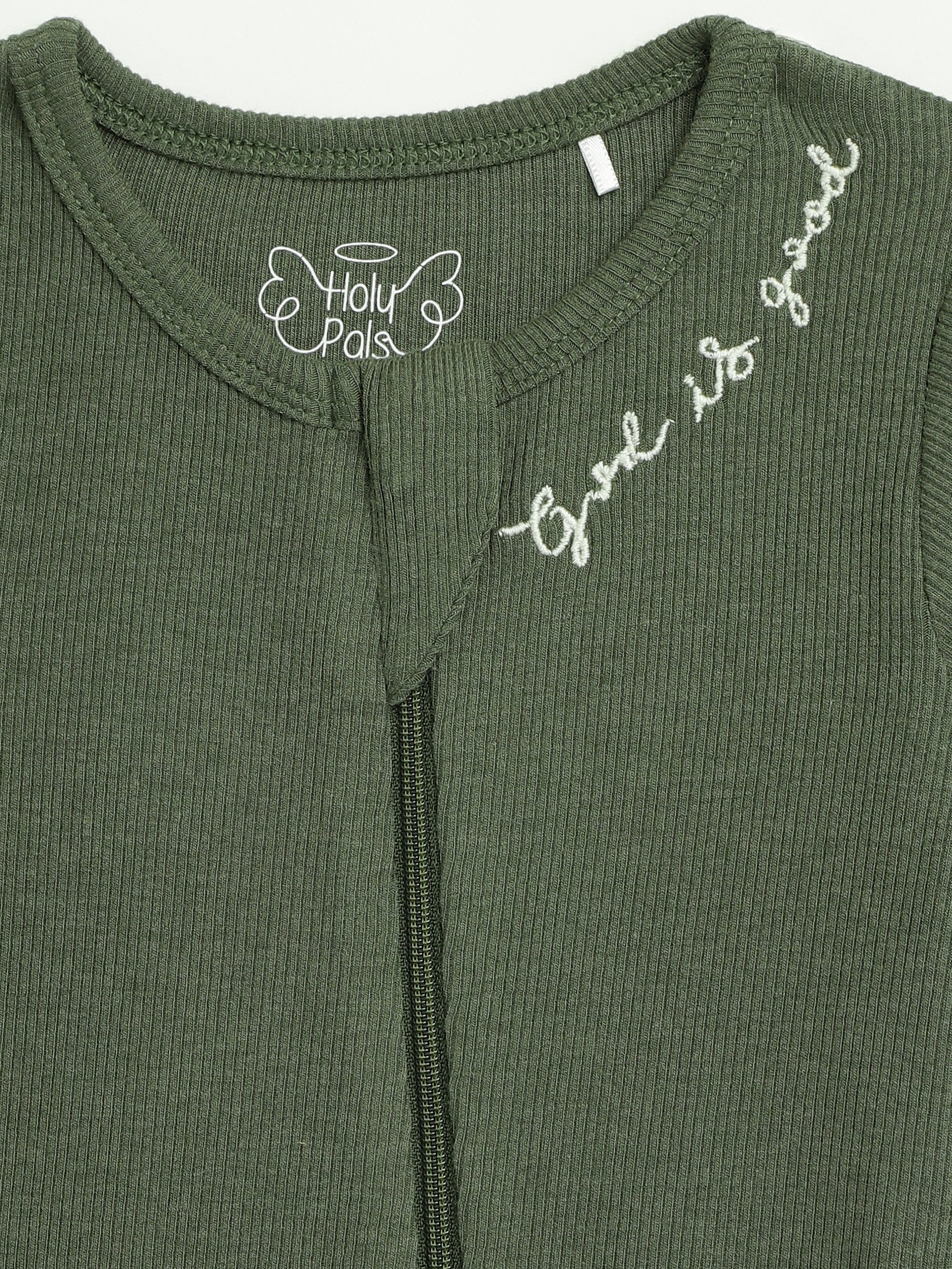 Solid Olive Pj Footless Onesie Ribbed Cotton-bamboo Blend