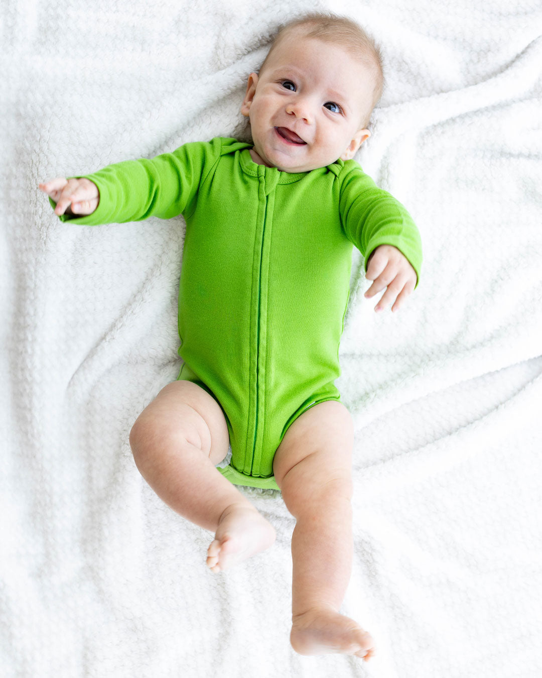 Long Sleeve Zipper Bodysuit In Forest, 0-3m