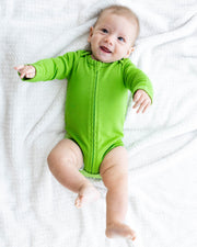 Long Sleeve Zipper Bodysuit In Forest, 6-9m