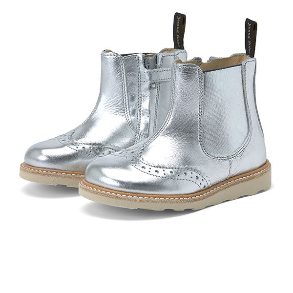 Young Soles London Kids Chelsea Boot – Silver Leather, Zipper