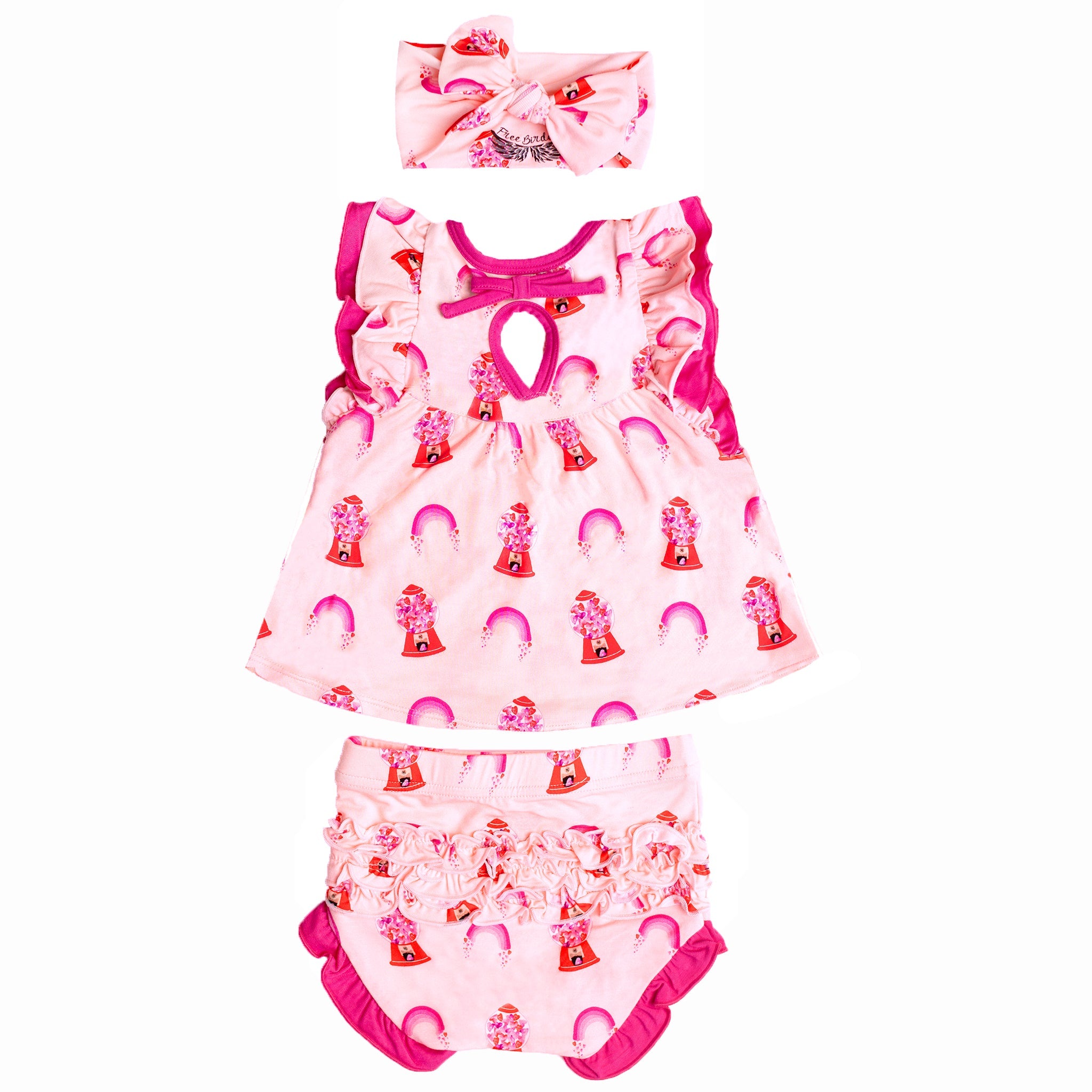 Painted Heart Gumballs Ruffle Peplum Bummie Set (3-24m)