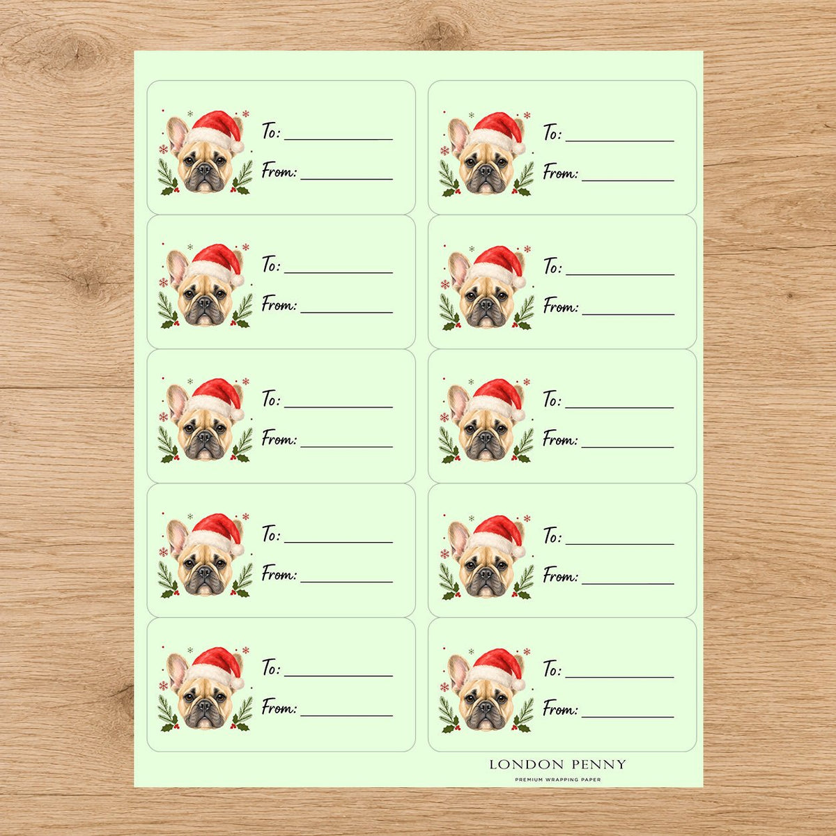 French Bulldog Santa Paws Gift Tag Sticker Sheet