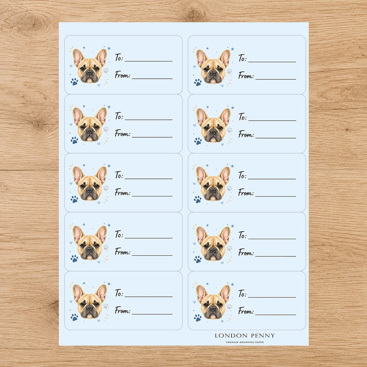 French Bulldog Pawprint Wishes Gift Tag Sticker Sheet