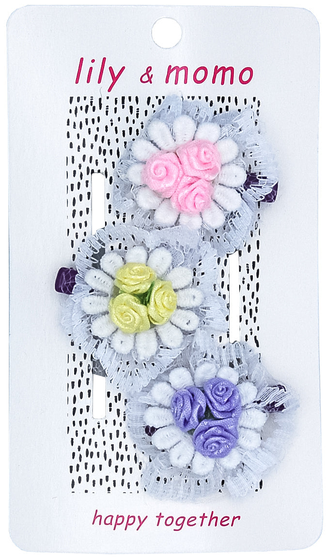Frilly Fancy Rose Trio Kids Hair Clips- Pastels