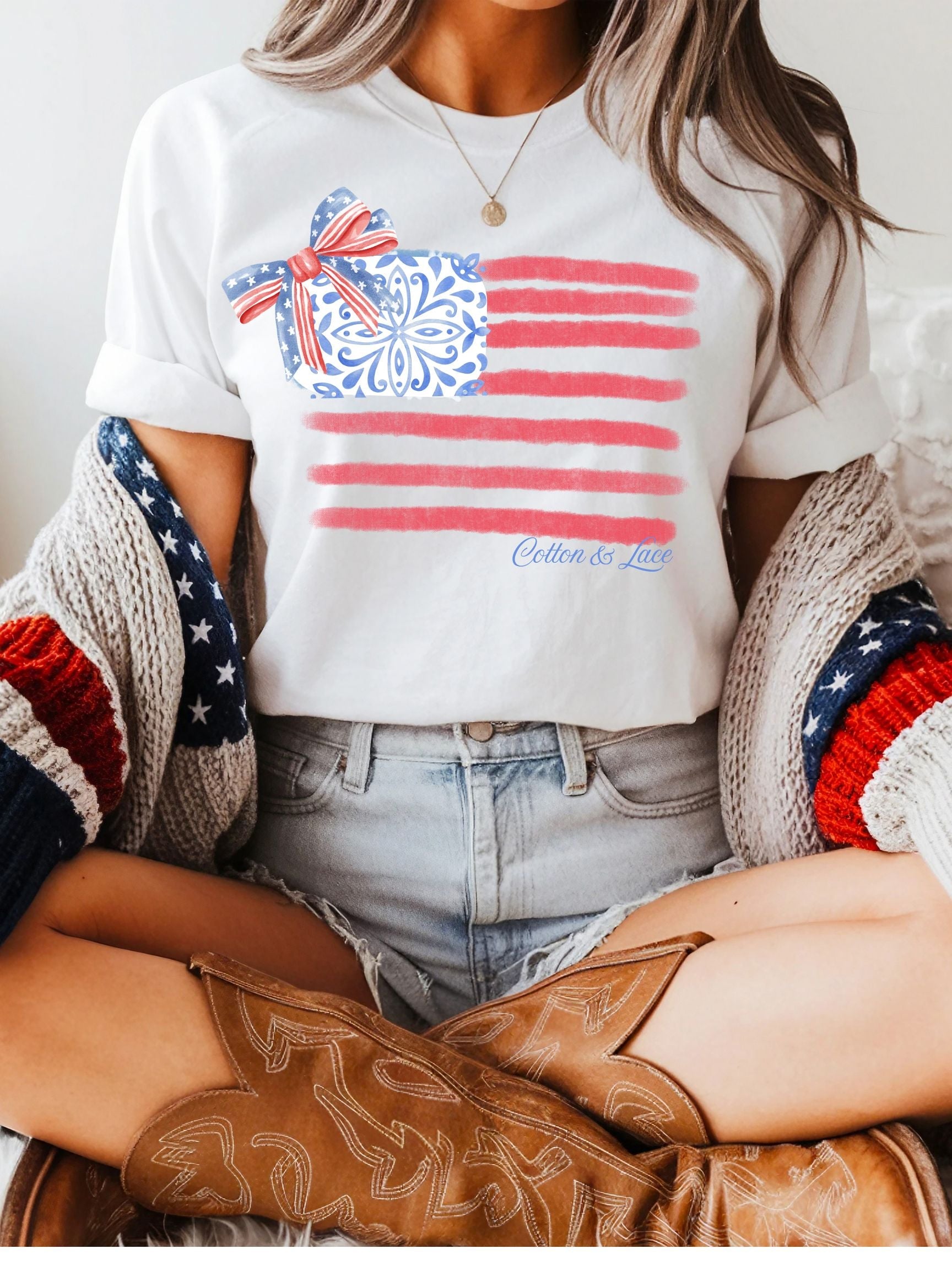 Comfort Colors Front Graphic Only Chinoiserie American Flag