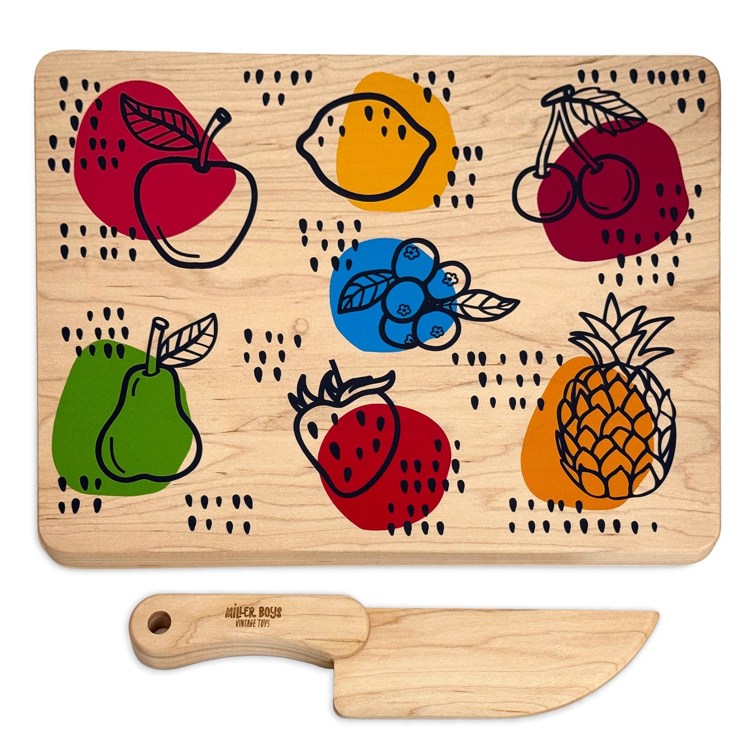 Kid's Chef-in-training Fruit Wooden Cutting Board With Handcrafted Wooden Knife | Made In The Usa