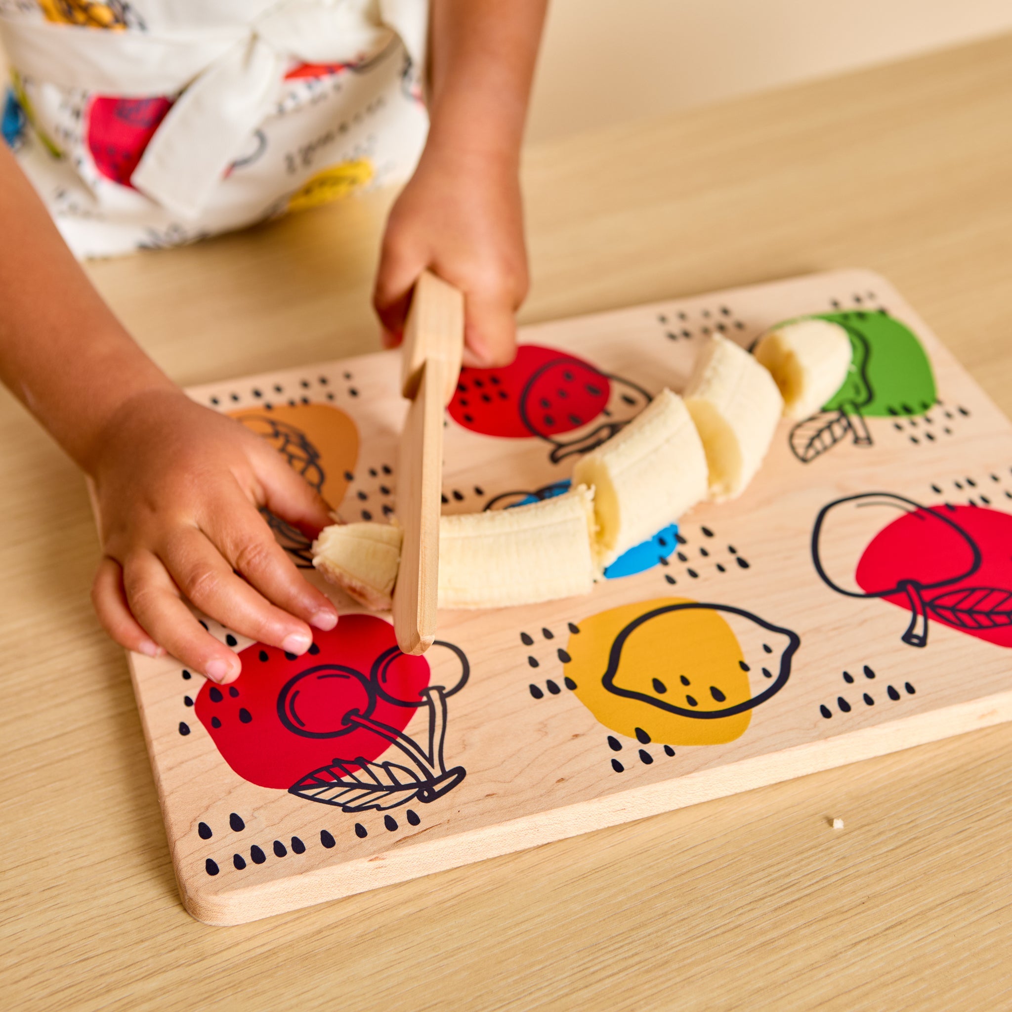 Kid's Chef-in-training Fruit Wooden Cutting Board With Handcrafted Wooden Knife | Made In The Usa