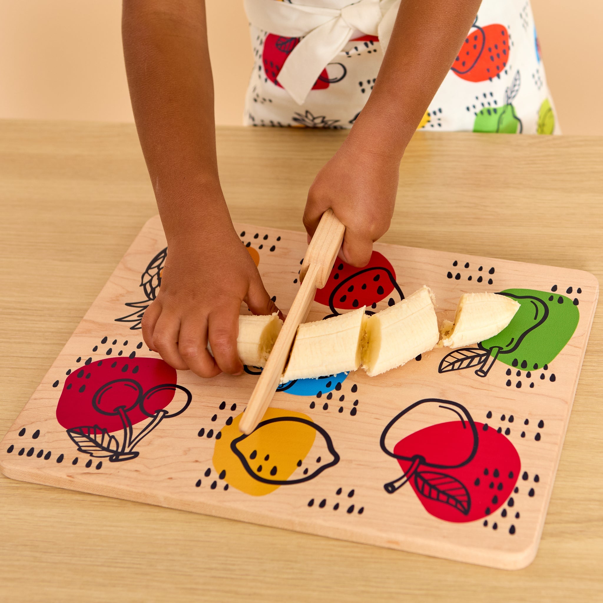 Kid's Chef-in-training Fruit Wooden Cutting Board With Handcrafted Wooden Knife | Made In The Usa