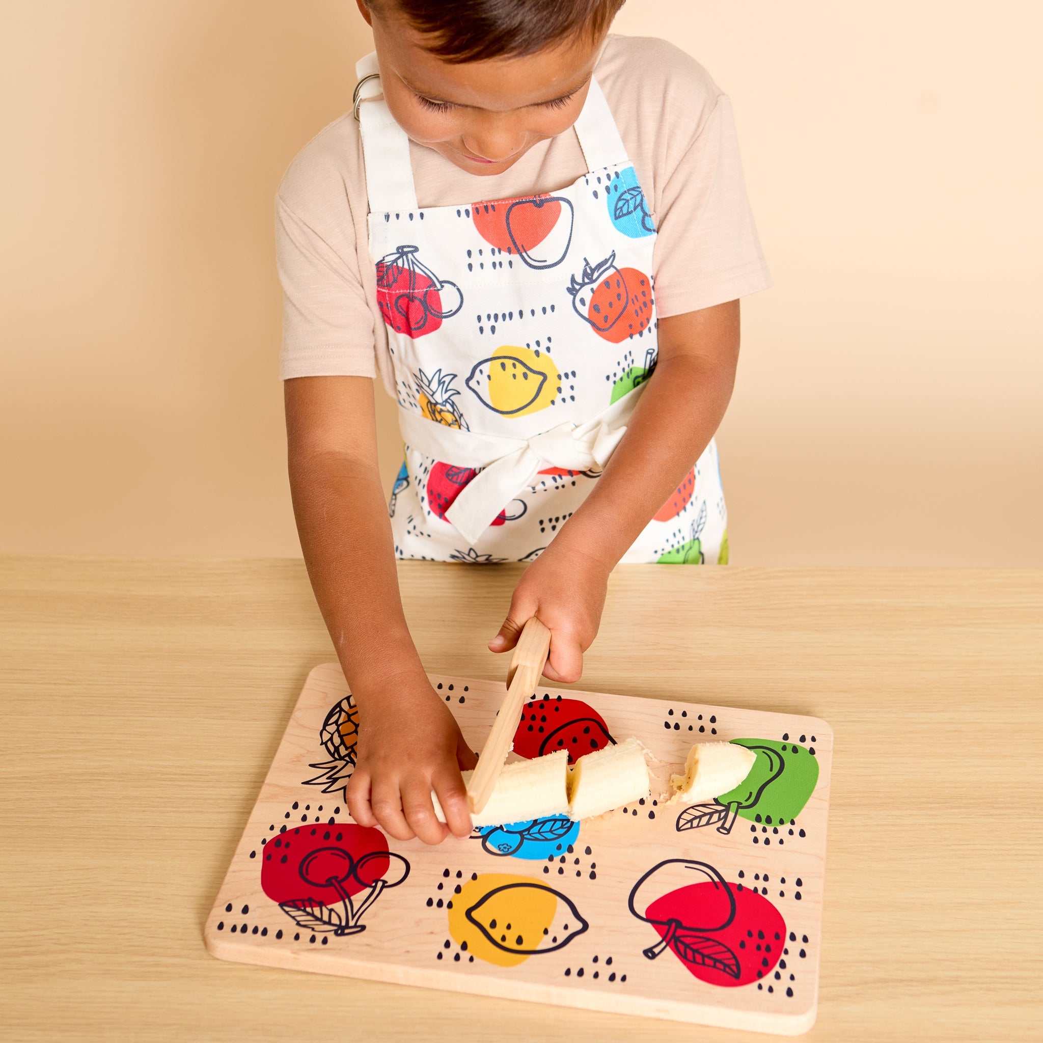 Kid's Chef-in-training Fruit Wooden Cutting Board With Handcrafted Wooden Knife | Made In The Usa