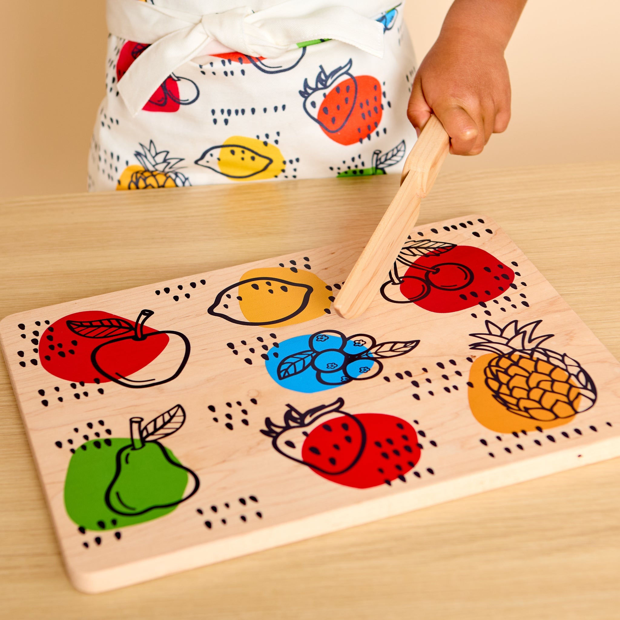 Kid's Chef-in-training Fruit Wooden Cutting Board With Handcrafted Wooden Knife | Made In The Usa