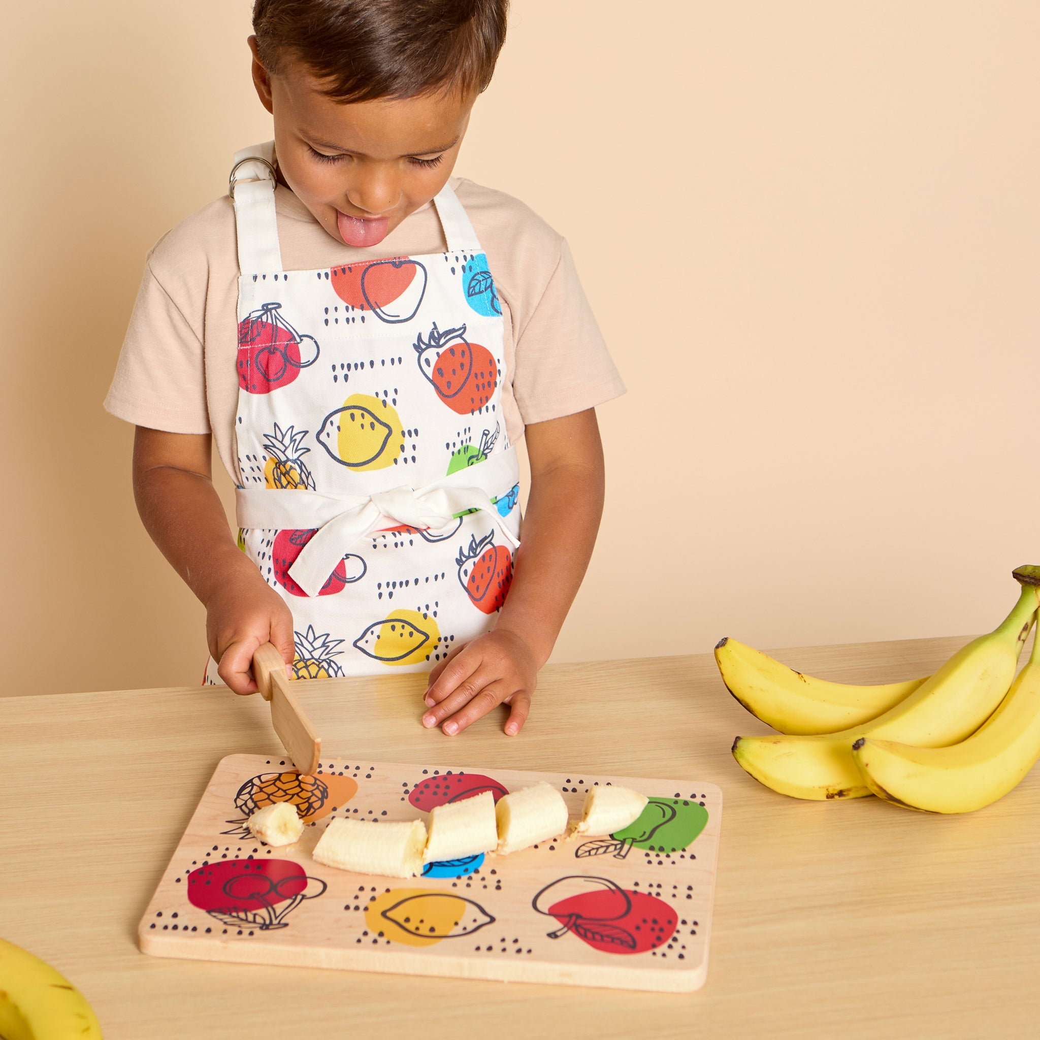 Kid's Chef-in-training Fruit Wooden Cutting Board With Handcrafted Wooden Knife | Made In The Usa