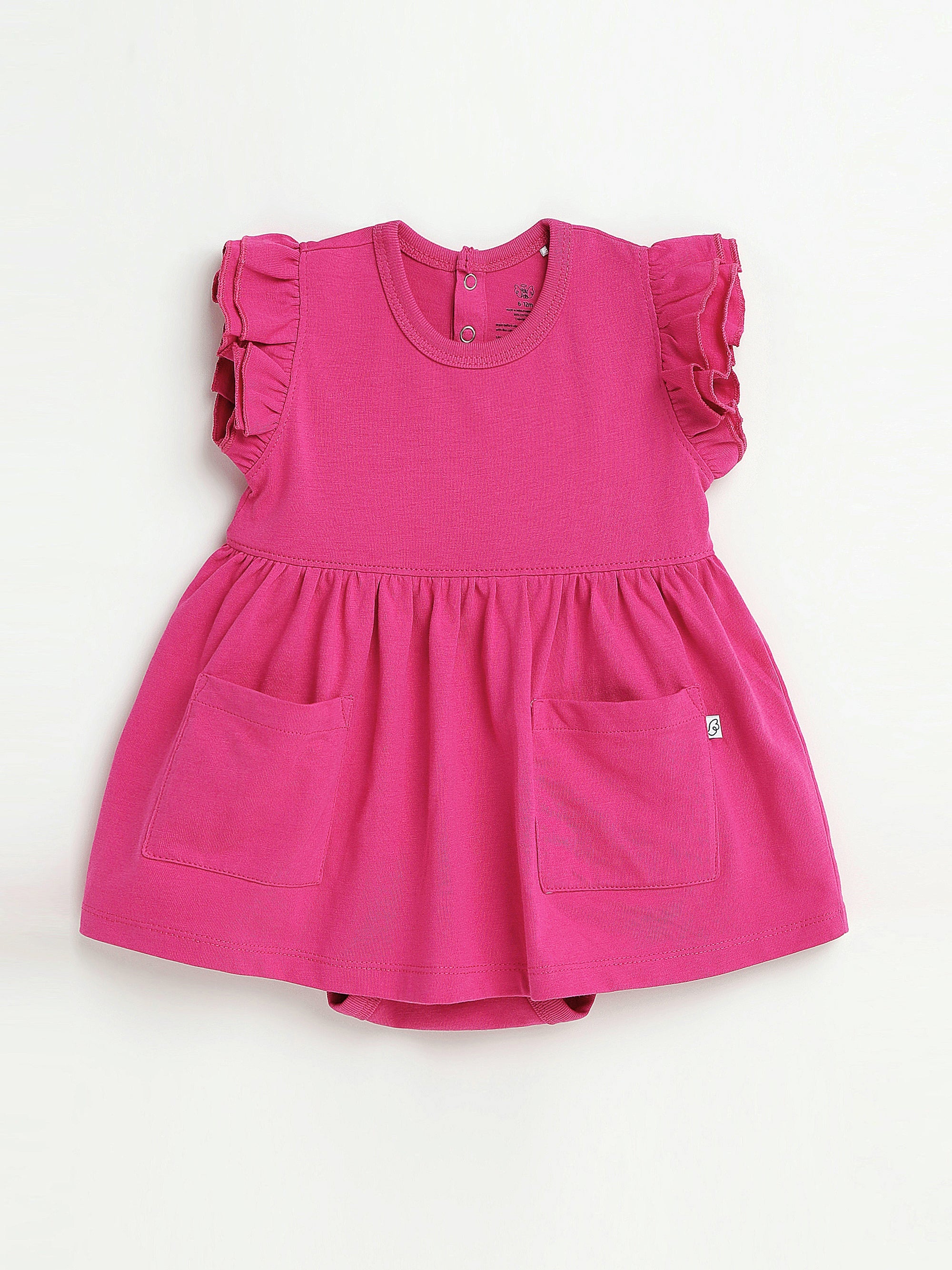 Fuchsia Prayer Pocket Short Sleeve Twirl Dress Bodysuit Cotton