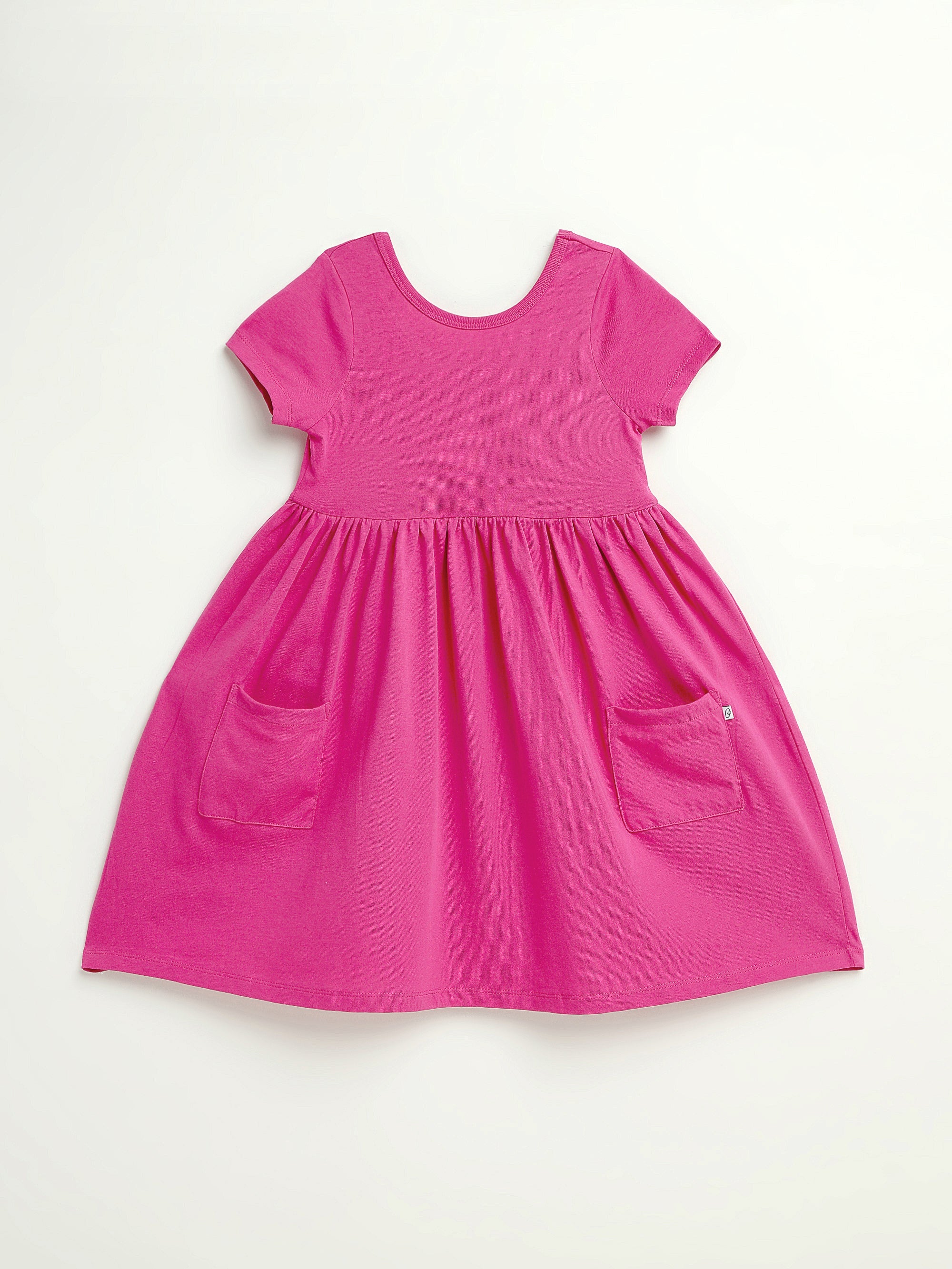Fuchsia Prayer Pocket Short Sleeve Twirl Dress Cotton