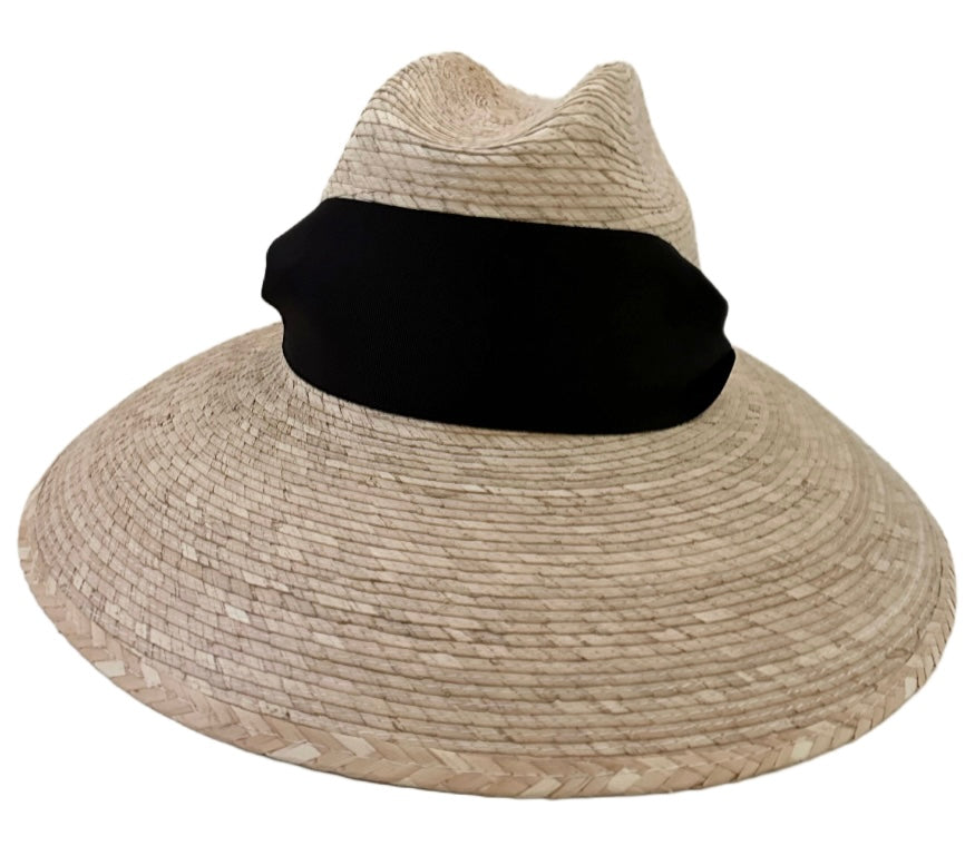Hollyhock Sun Hat - Wide & Short Black Grosgrain Ribbon