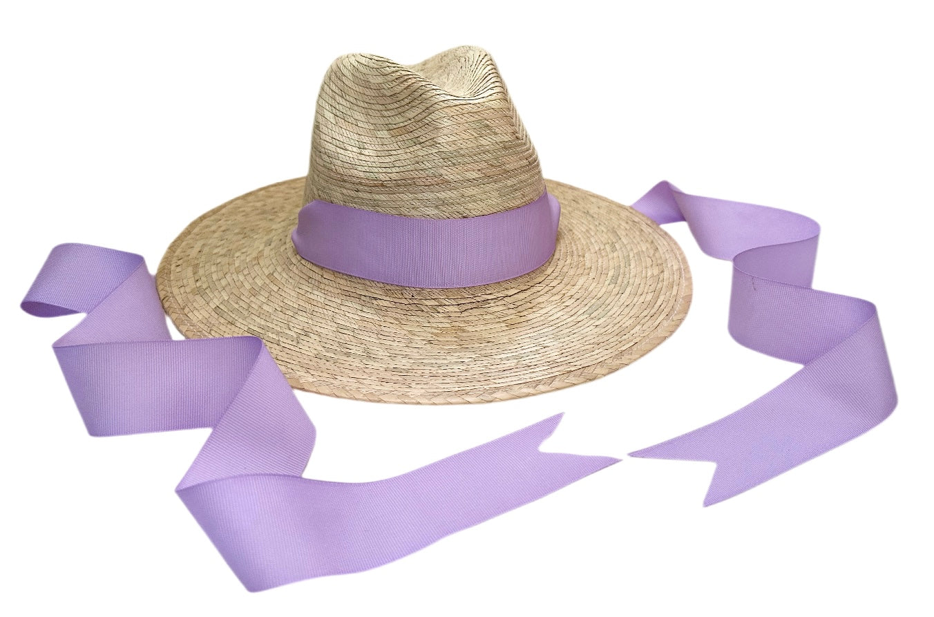 Zinnia Sun Hat For Little Girls (age 4-10) - Long Lilac Grosgrain Ribbon