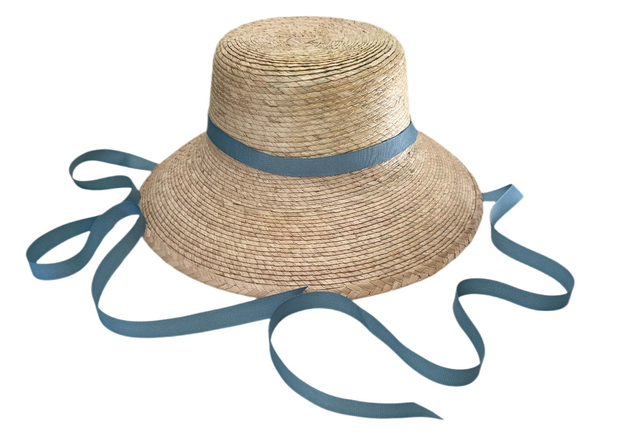 Mommy & Me Sun Hat Set - Wildflower & Palmetto - French Blue Grosgrain Ribbon