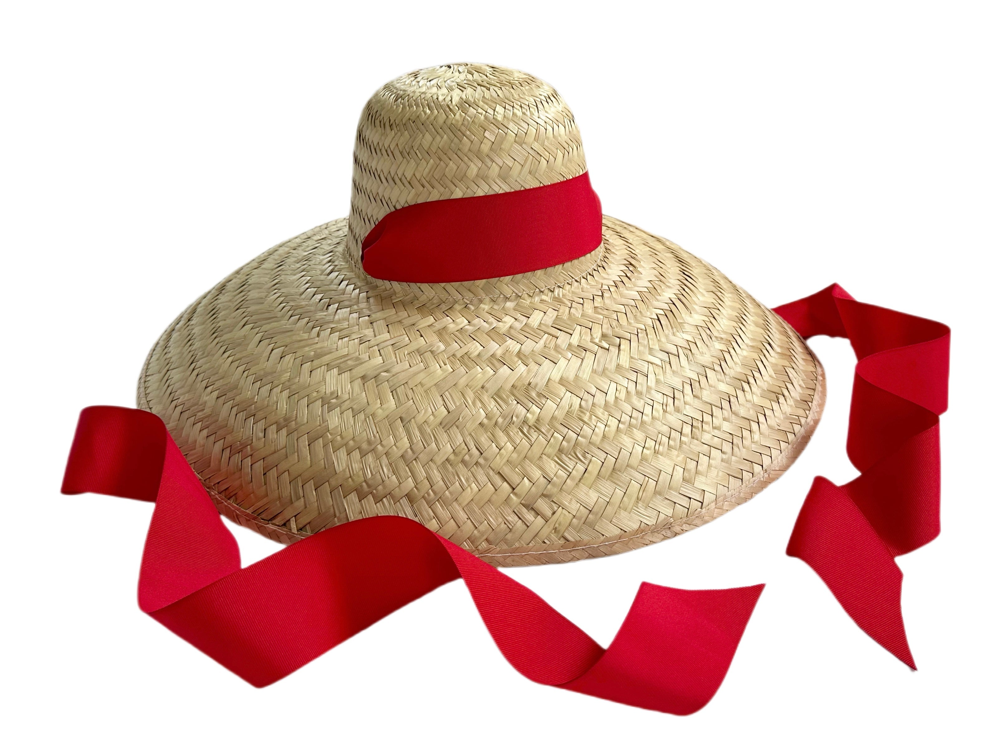 Geranium Sun Hat - Long Red Grosgrain Ribbon