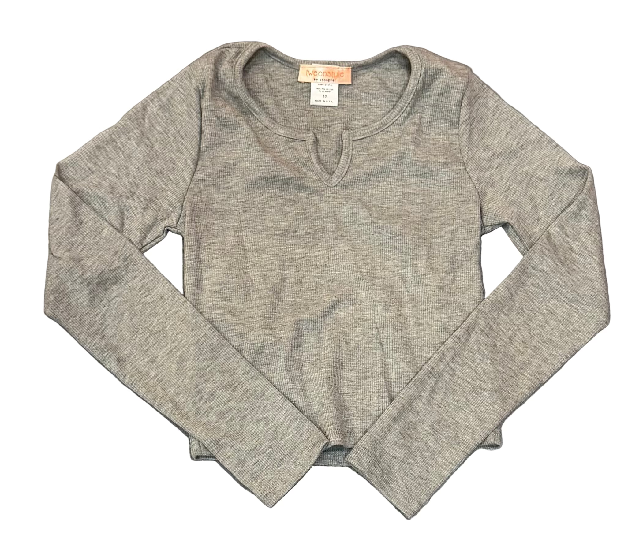 Tweenstyle By Stoopher - Notch Neck Ribbed Top - Grey