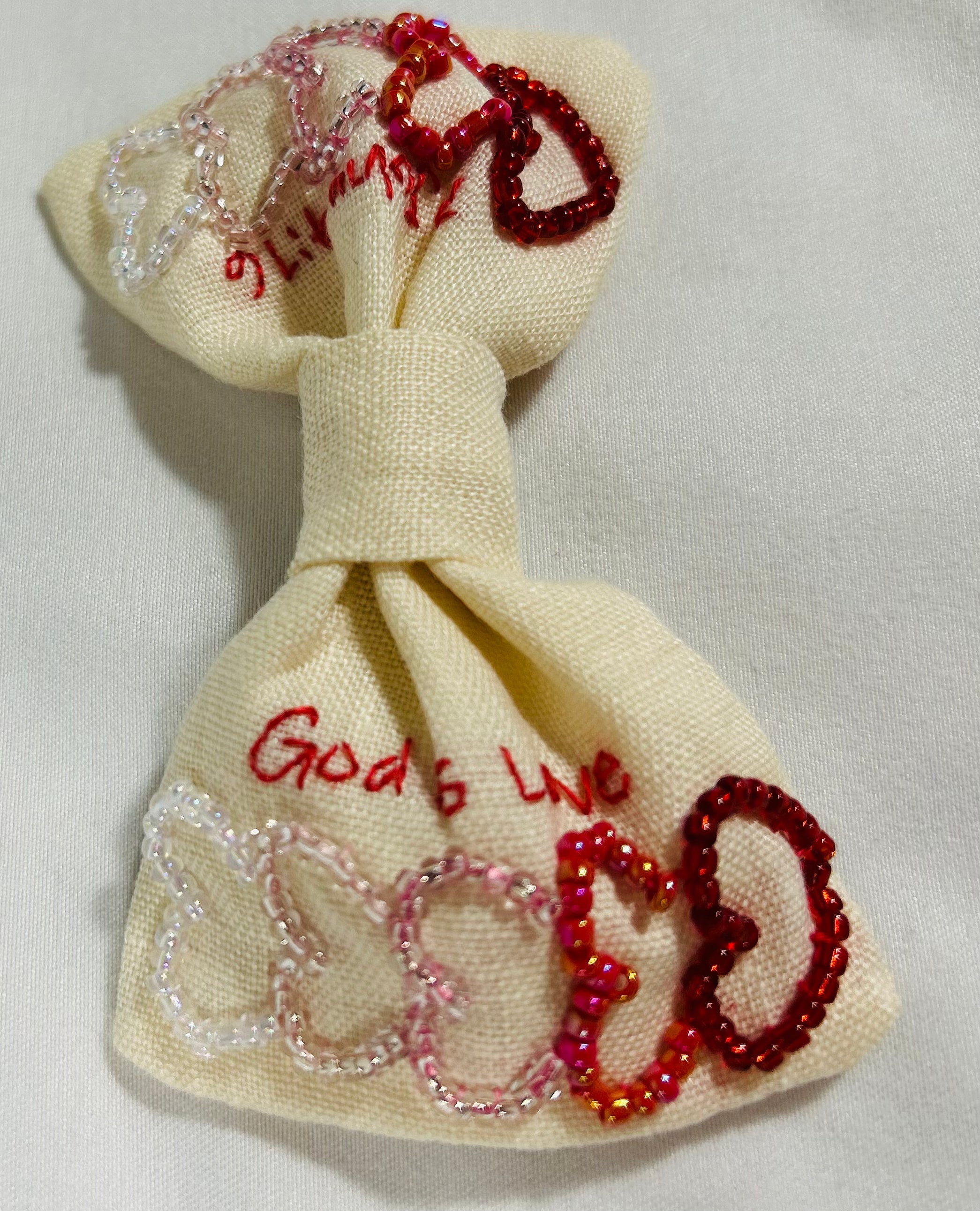 Valentines Day Hand-embroidered Hair Bow