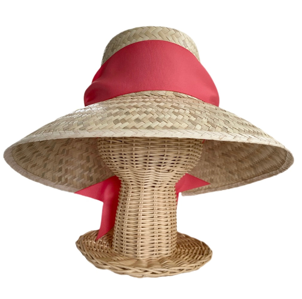 Amaryllis Sun Hat - Dark Coral Wide & Short Grosgrain Ribbon