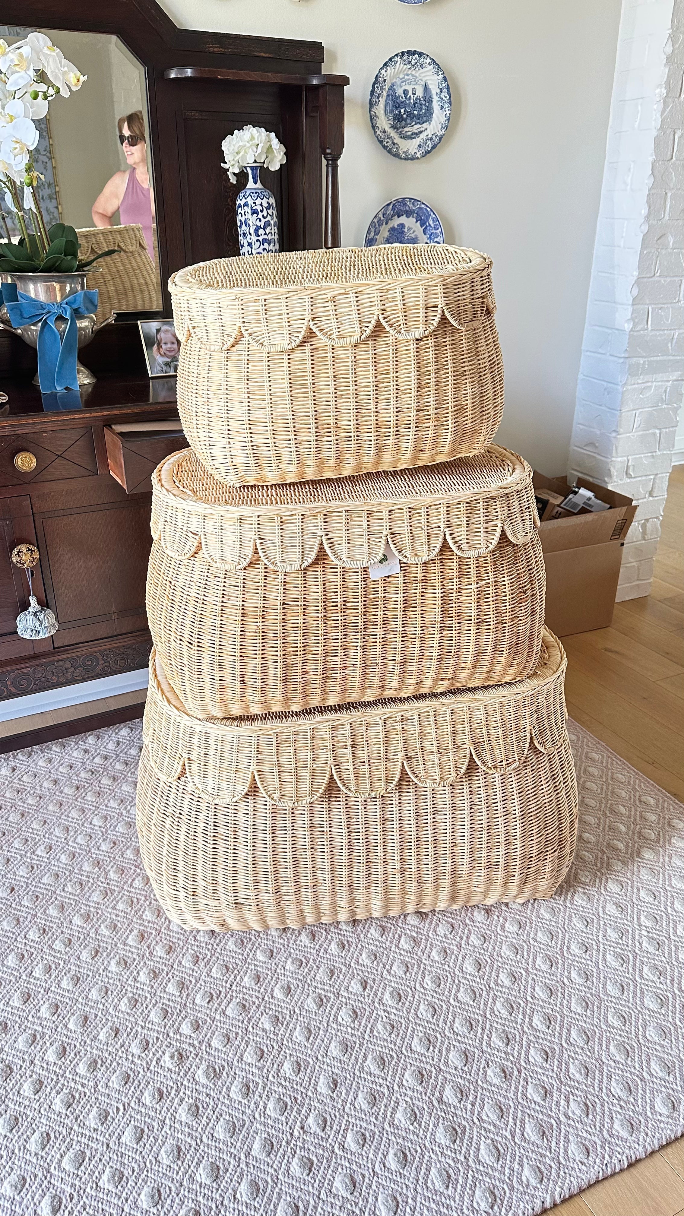 Scalloped Rattan Baskets - Multiple Sizes - Large