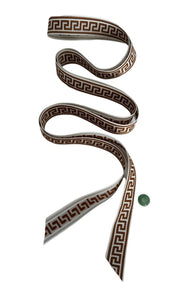 Brown & White Greek Key Long Vintage Ribbon With Gemstone Toggle Bead
