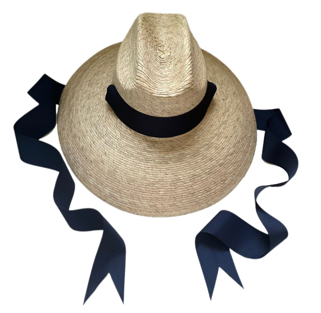 Hollyhock Sun Hat -  Long Navy Grosgrain Ribbon