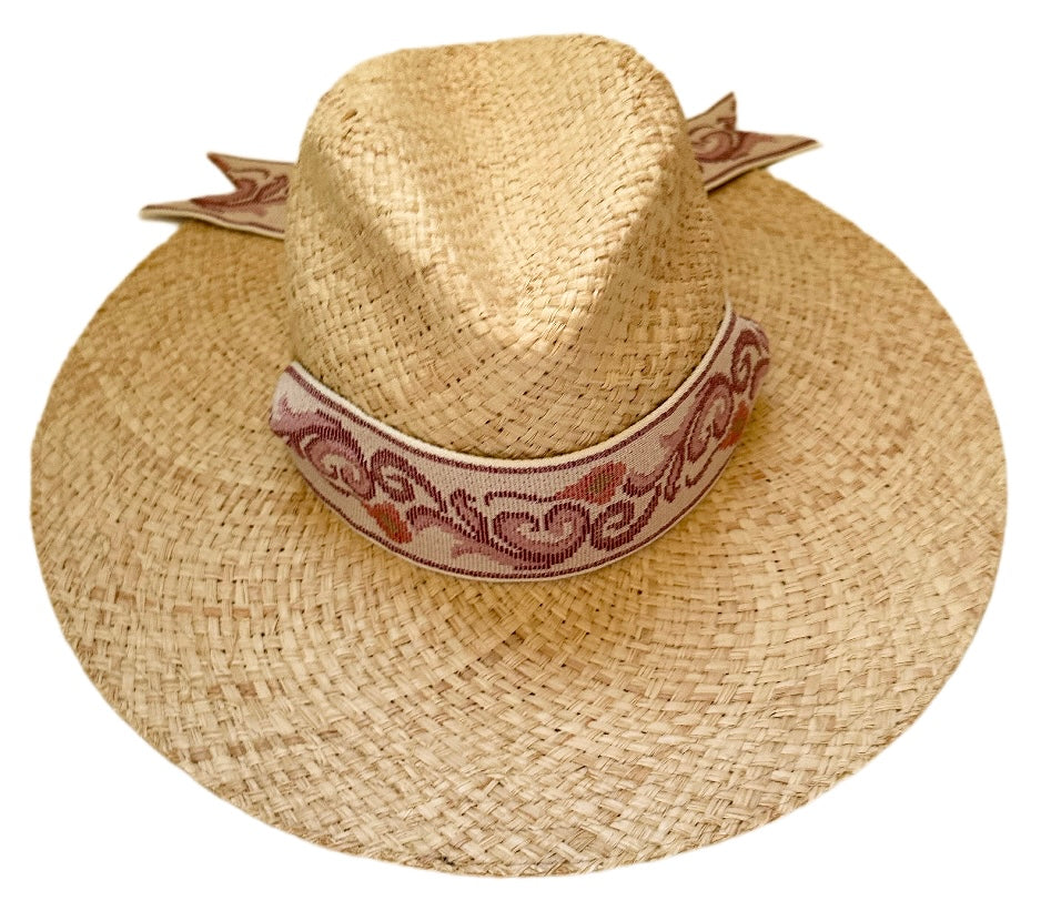 Oleander Sun Hat - Vintage Aubergine Lily Tapestry Ribbon