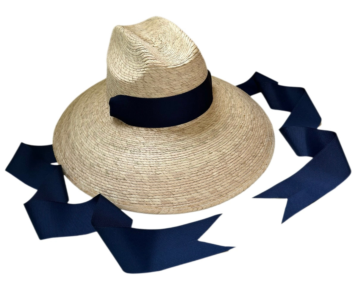 Hollyhock Sun Hat -  Long Navy Grosgrain Ribbon