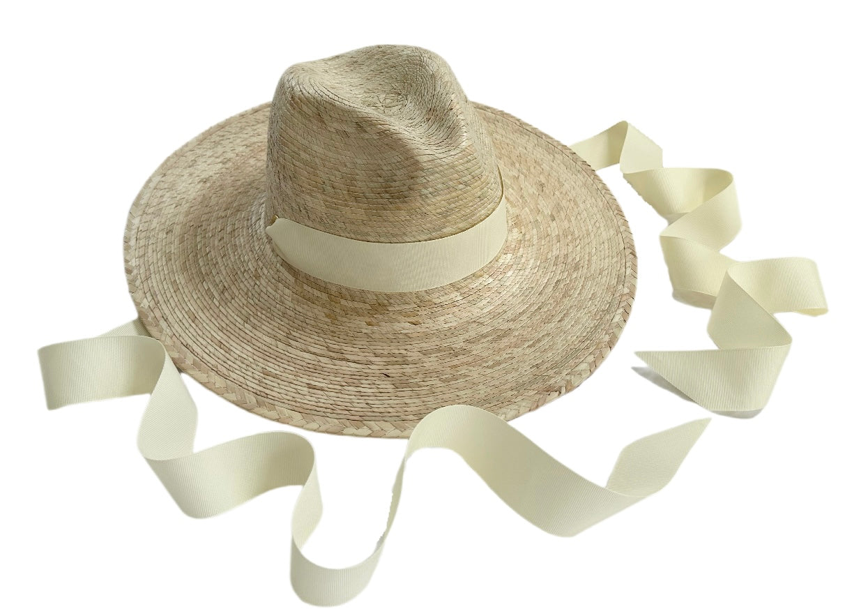 Zinnia Sun Hat - Long Ivory Grosgrain Ribbon