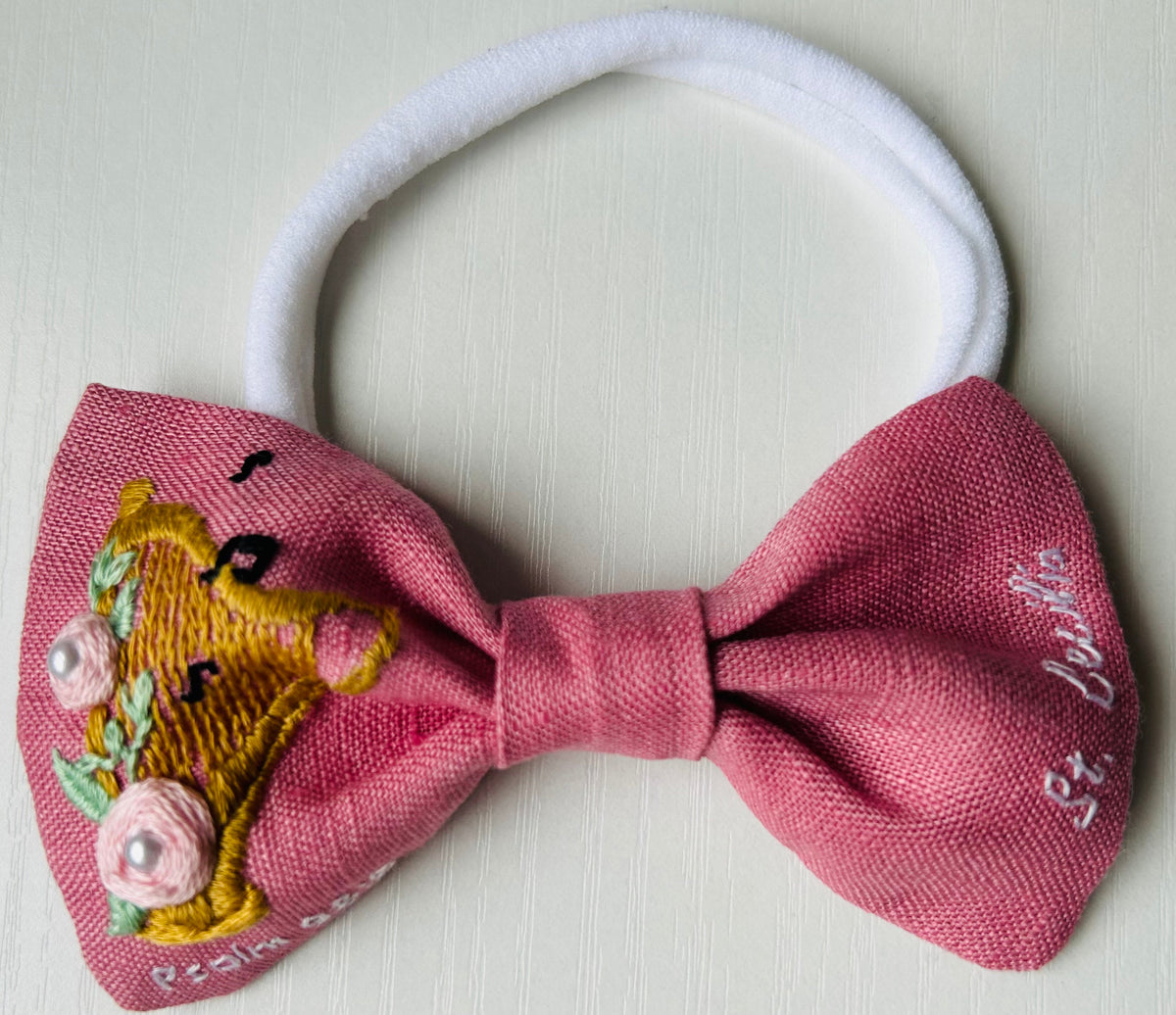 St. Cecilia Hand-embroidered Hair Bow