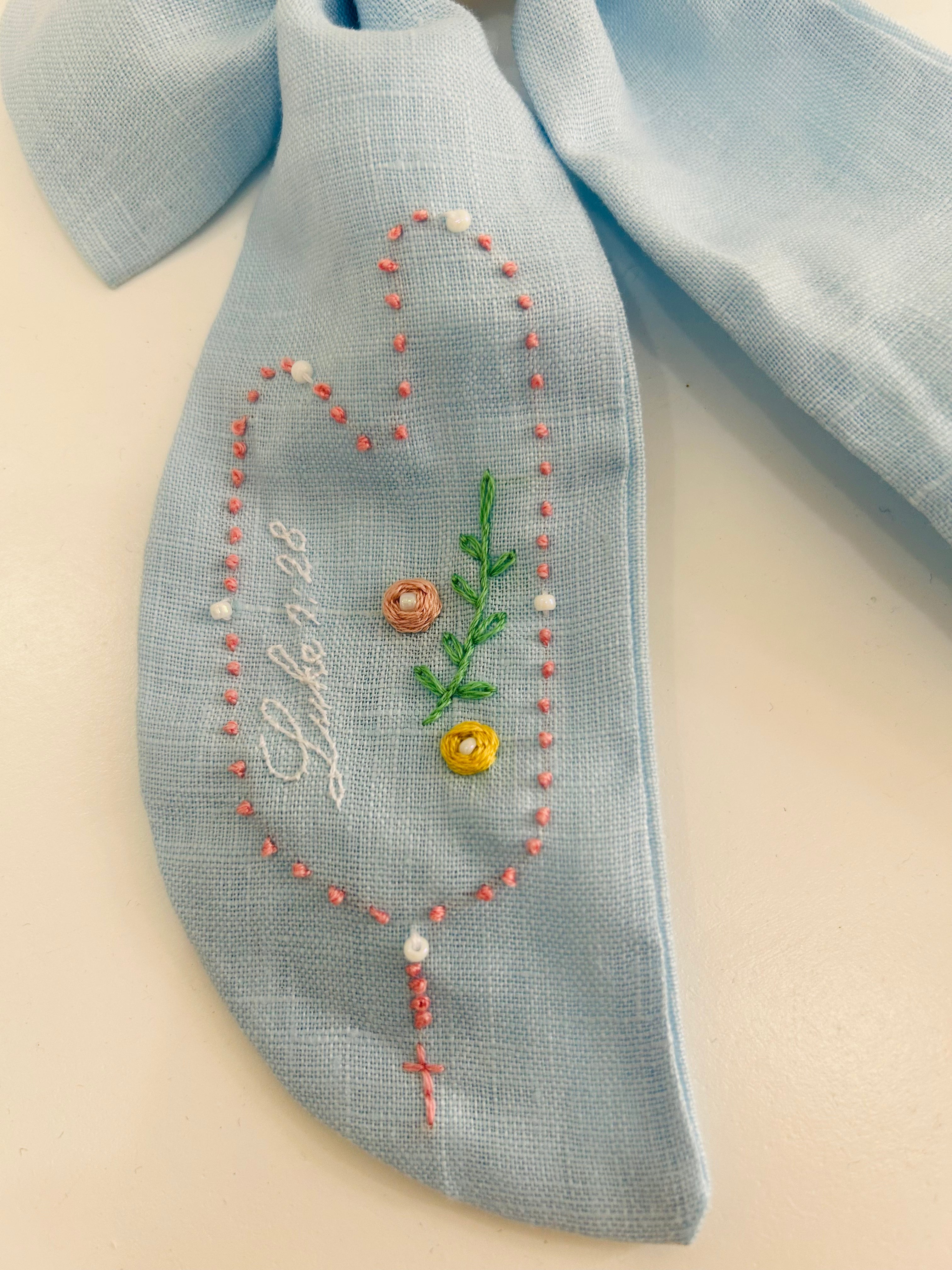 Rosary Hand-embroidered Hair Bow