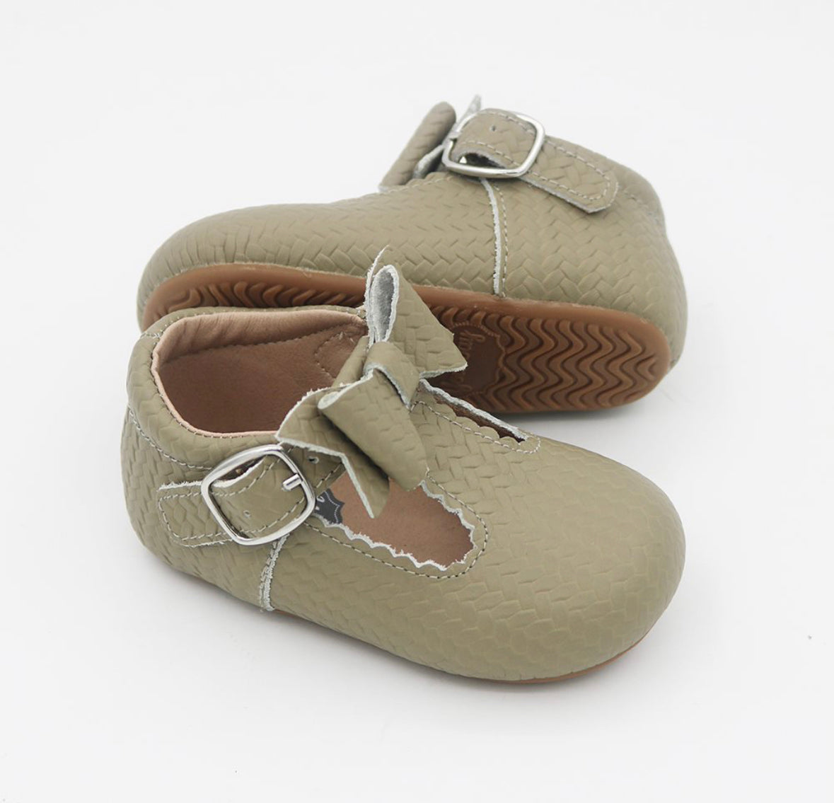 Bow T-straps - Grey Woven Leather