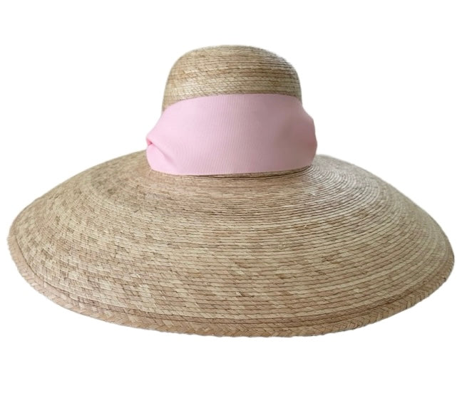 Daisy Sun Hat - Wide & Short Light Pink Grosgrain Ribbon