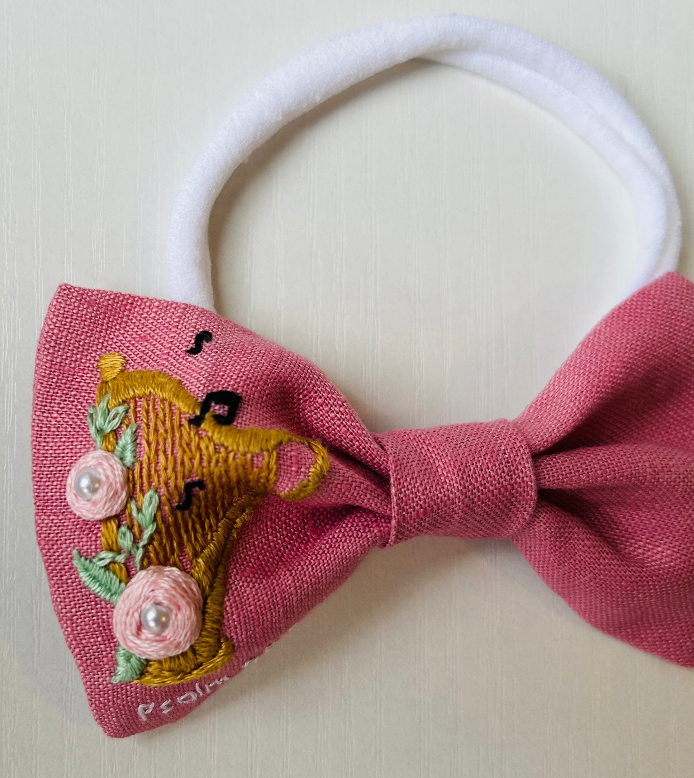 St. Cecilia Hand-embroidered Hair Bow