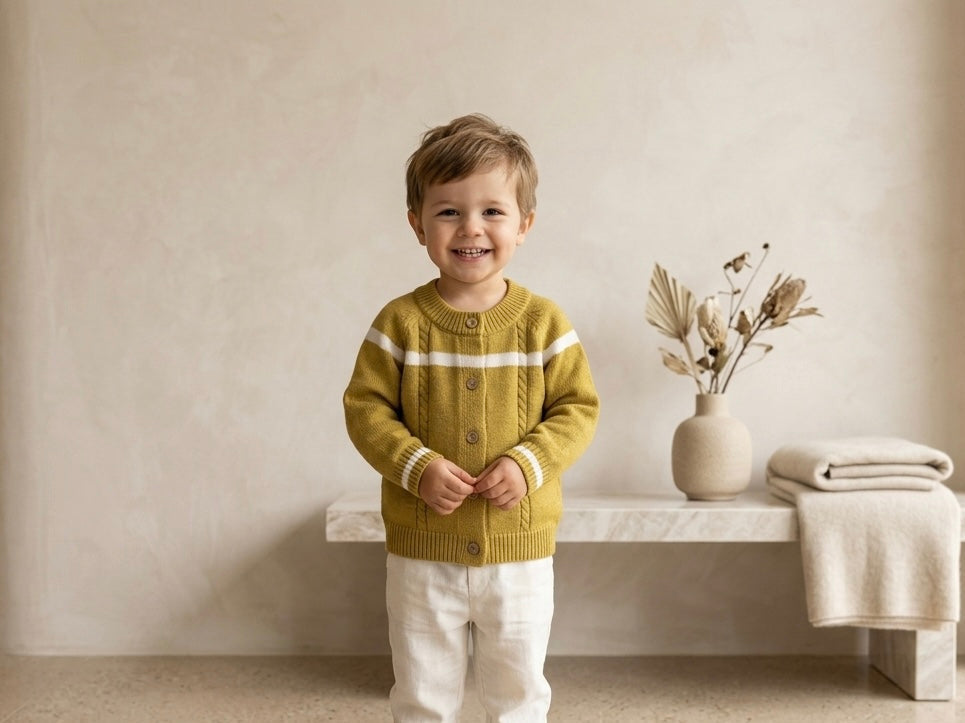 Warm Winter Cardigan | 100% Wool Kids Cardigan With Wooden Buttons
