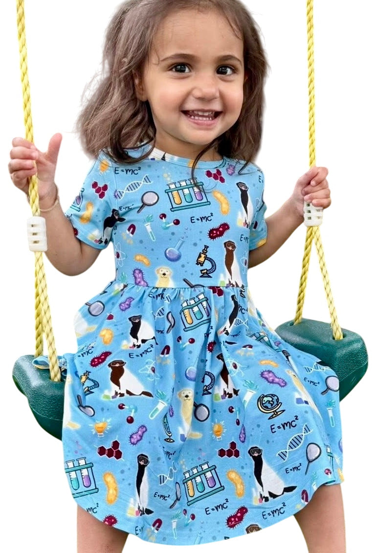 Science Labs Puppy Dogs Blue Bamboo Twirl Dress With Pockets