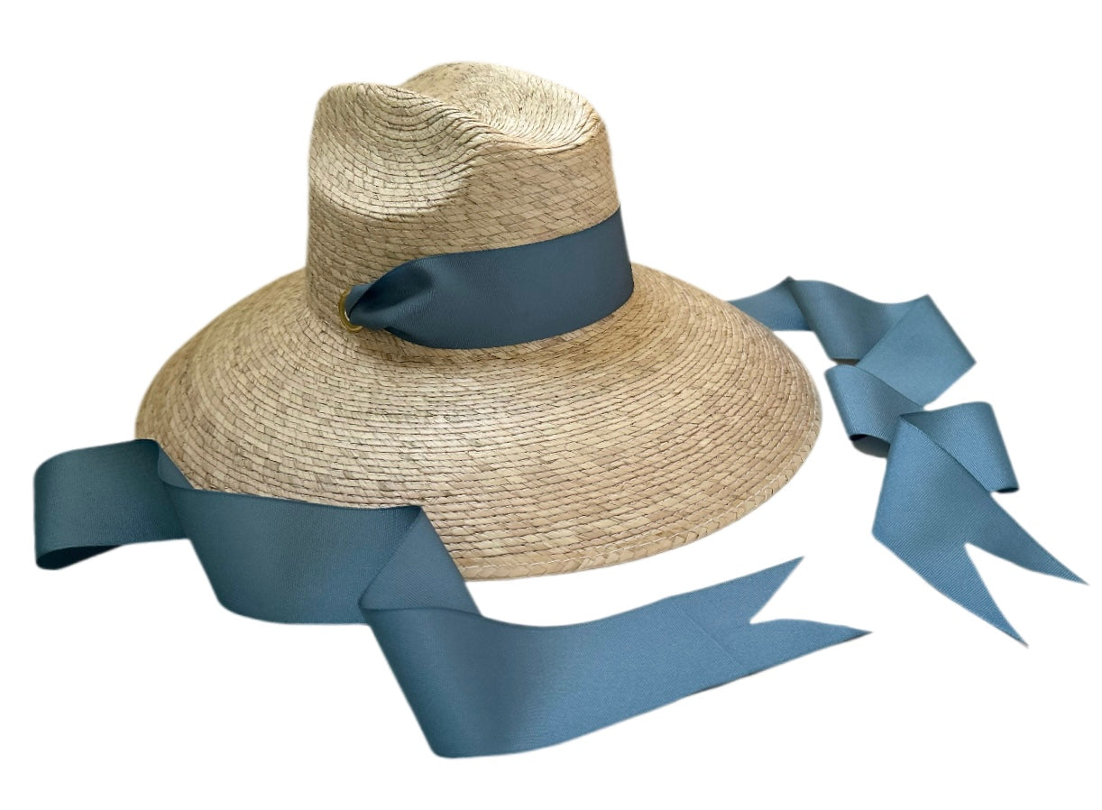 Hollyhock Sun Hat - French Blue Long Grosgrain Ribbon