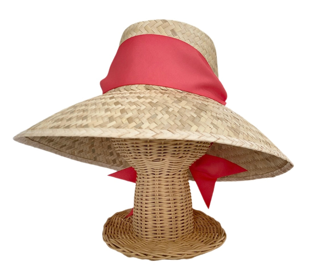 Amaryllis Sun Hat - Dark Coral Wide & Short Grosgrain Ribbon