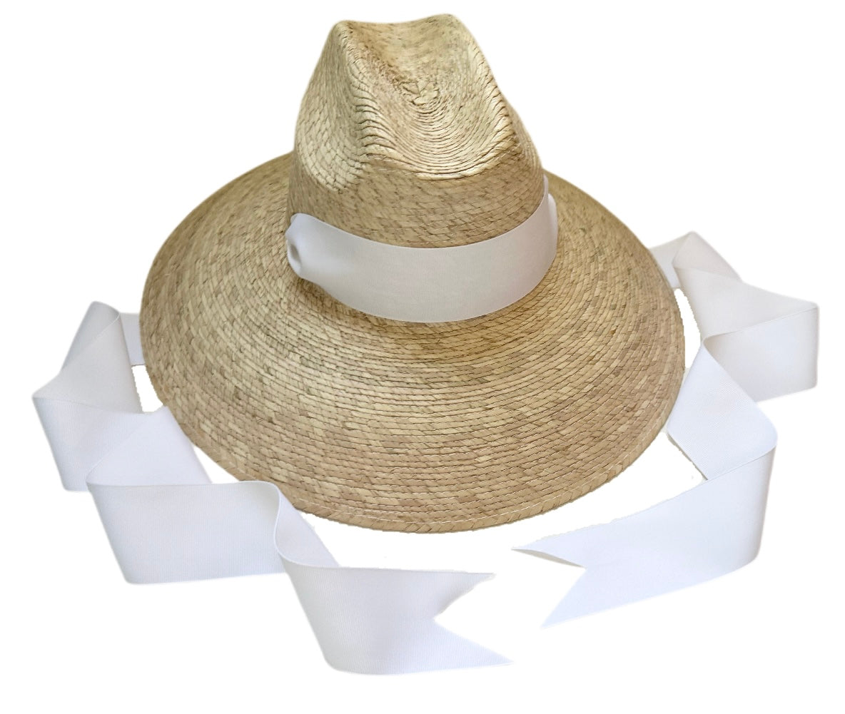 Hollyhock Sun Hat -  White Long Grosgrain Ribbon