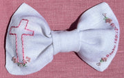Cross Hand-embroidered Hair Bow - White