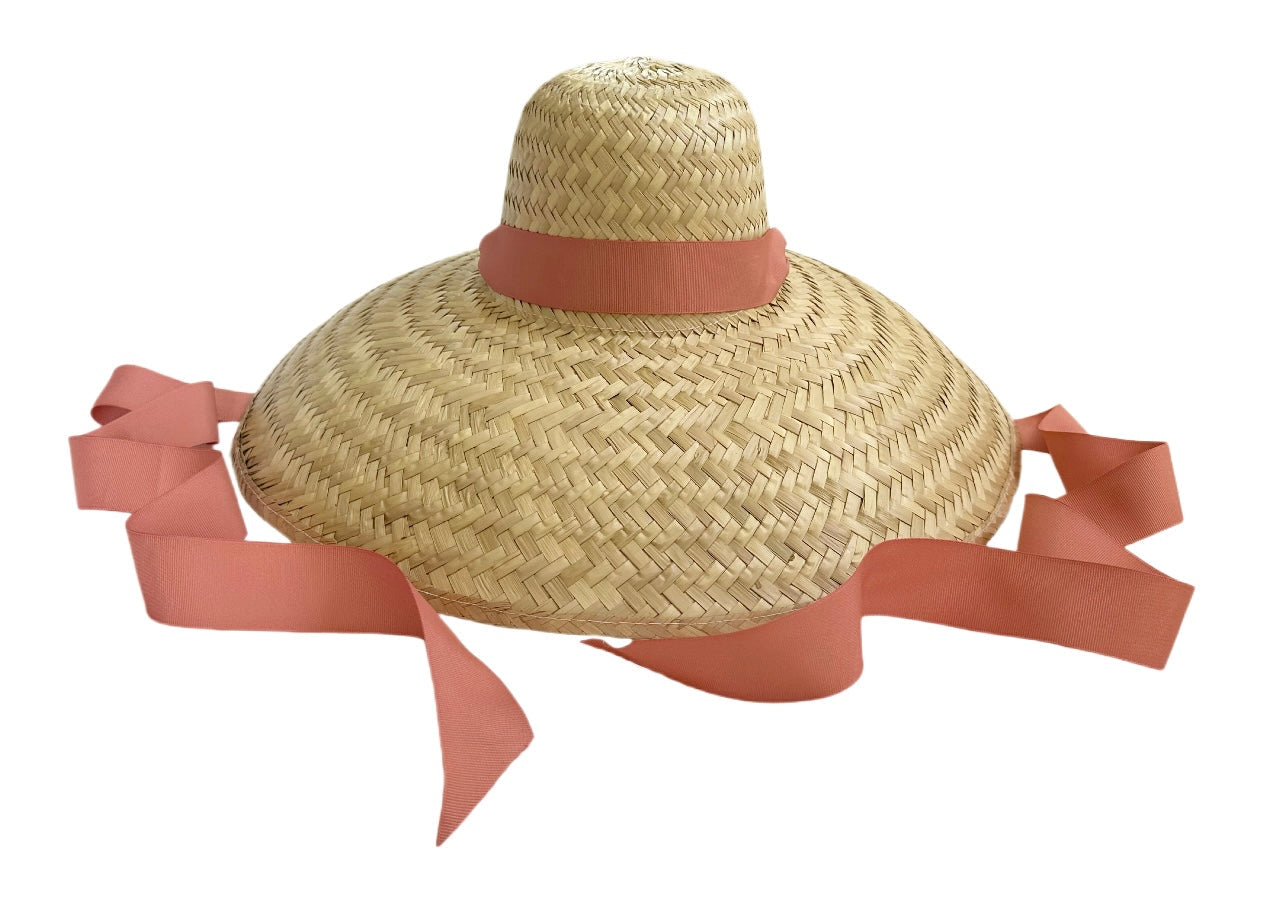 Geranium Sun Hat - Long Coral Grosgrain Ribbon