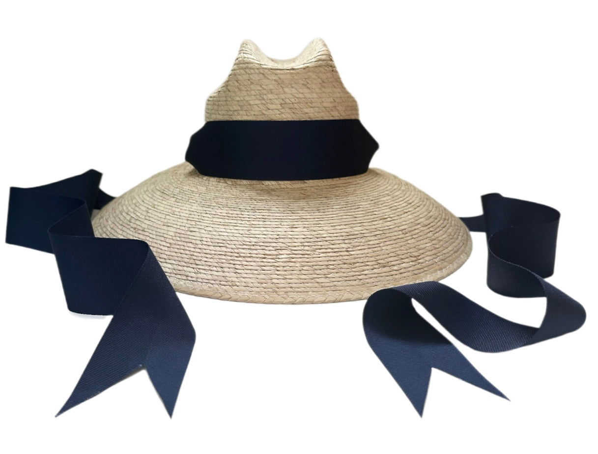 Hollyhock Sun Hat -  Long Navy Grosgrain Ribbon