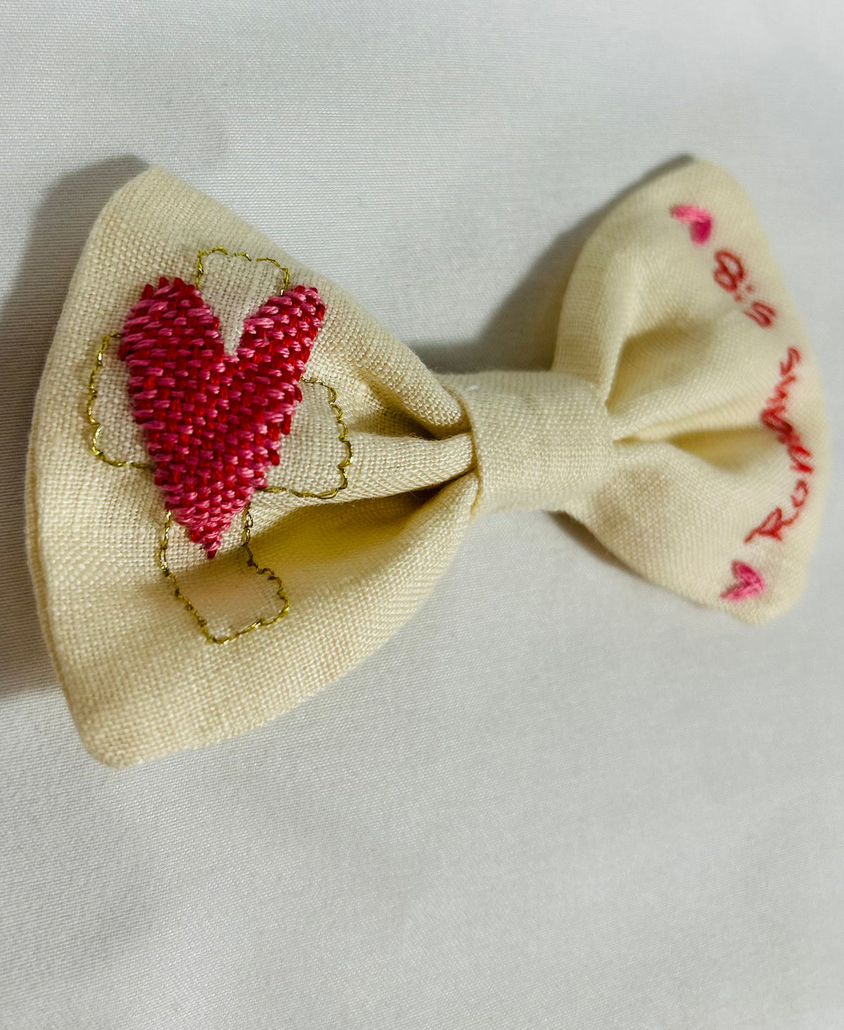 Valentines Day Hand-embroidered Hair Bow