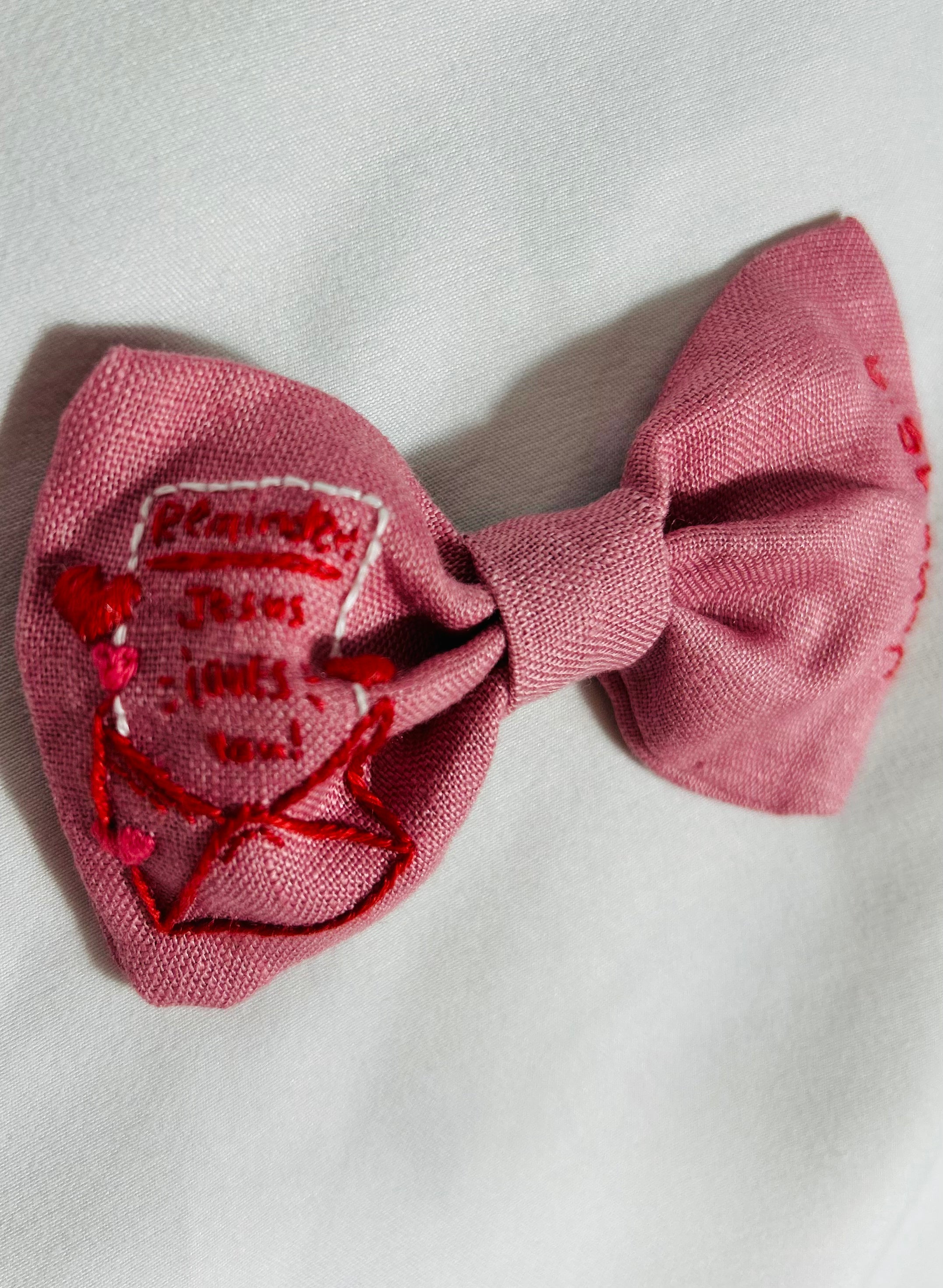 Valentines Day Hand-embroidered Hair Bow