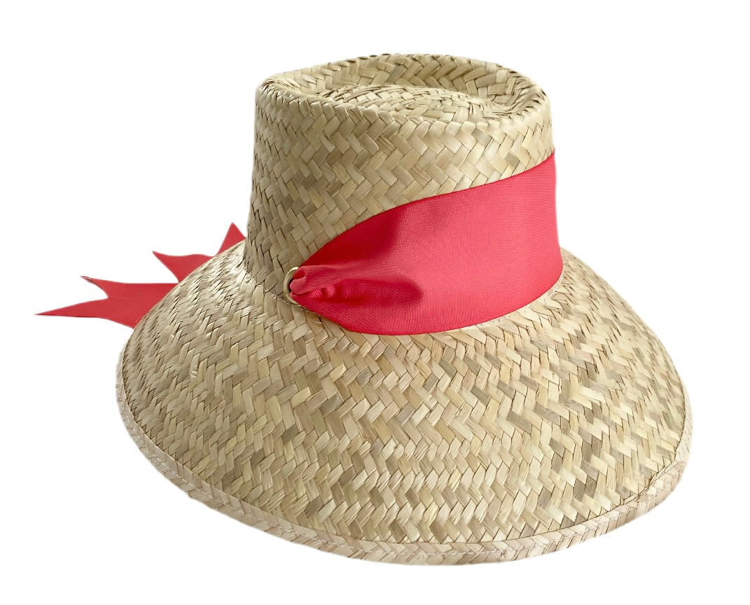 Amaryllis Sun Hat - Dark Coral Wide & Short Grosgrain Ribbon