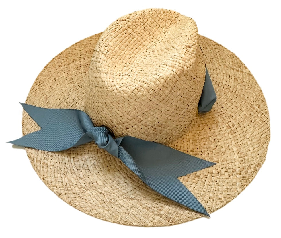 Oleander Sun Hat - Wide French Blue Grosgrain Ribbon