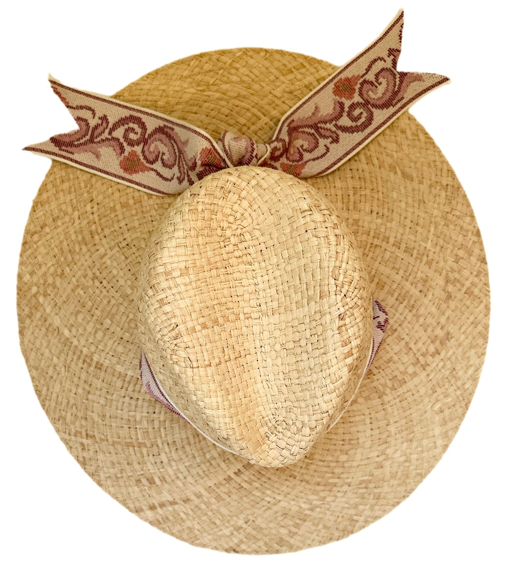 Oleander Sun Hat - Vintage Aubergine Lily Tapestry Ribbon