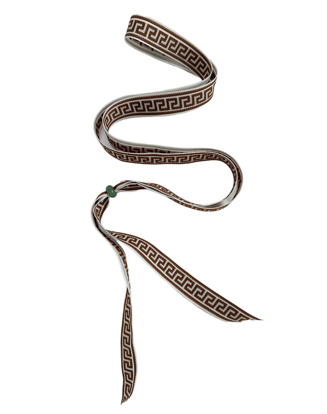Brown & White Greek Key Long Vintage Ribbon With Gemstone Toggle Bead